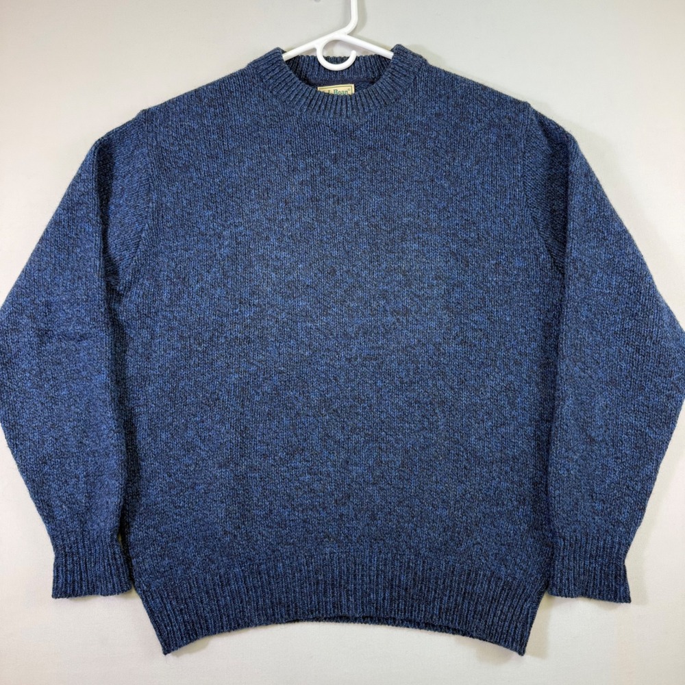 Vintage LL Bean Wool Sweater Mens Large Blue Crew Neck Made in USA Chunky EUC